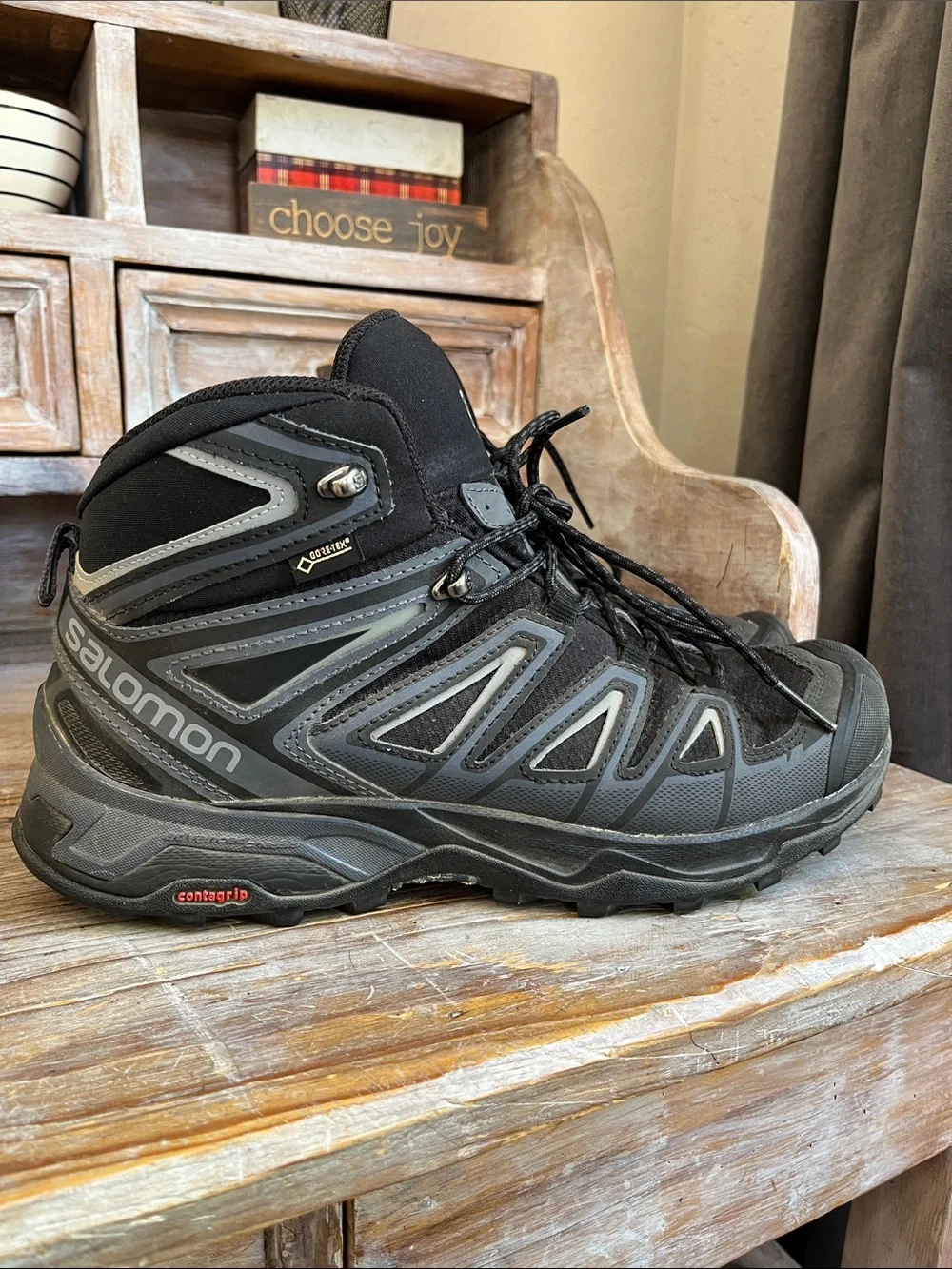 🖤 Salomon X Ultra 3 Mid GTX Hiking Boots Size 9.5 Black Grey Outdoor